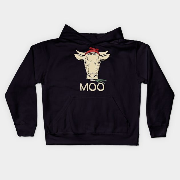 MOO Cute Cow for Cows Lovers Farming Gift Kids Hoodie by basselelkadi